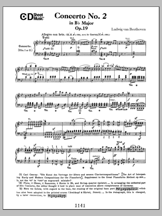 Ludwig van Beethoven Concerto No. 2 In B-flat Major, Op. 19 sheet music notes and chords arranged for Piano Solo