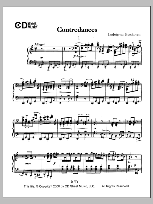 Ludwig van Beethoven Contradances sheet music notes and chords arranged for Piano Solo