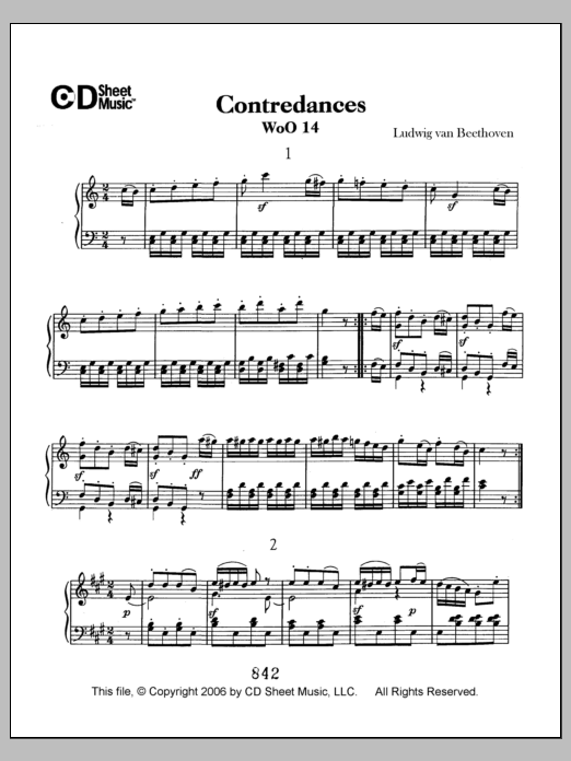 Ludwig van Beethoven Contradances, Woo 14 sheet music notes and chords arranged for Piano Solo