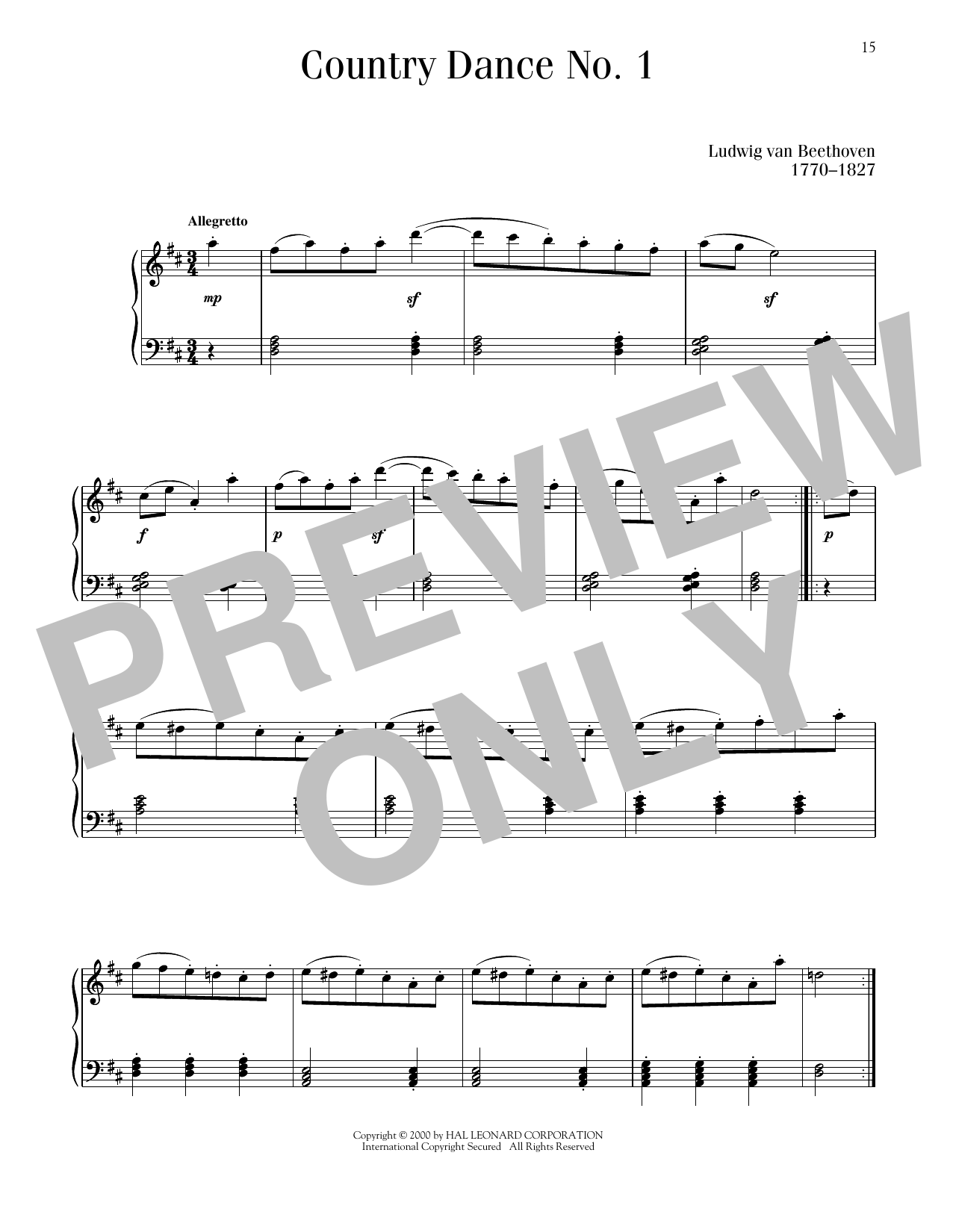 Ludwig van Beethoven Country Dance sheet music notes and chords arranged for Piano Solo