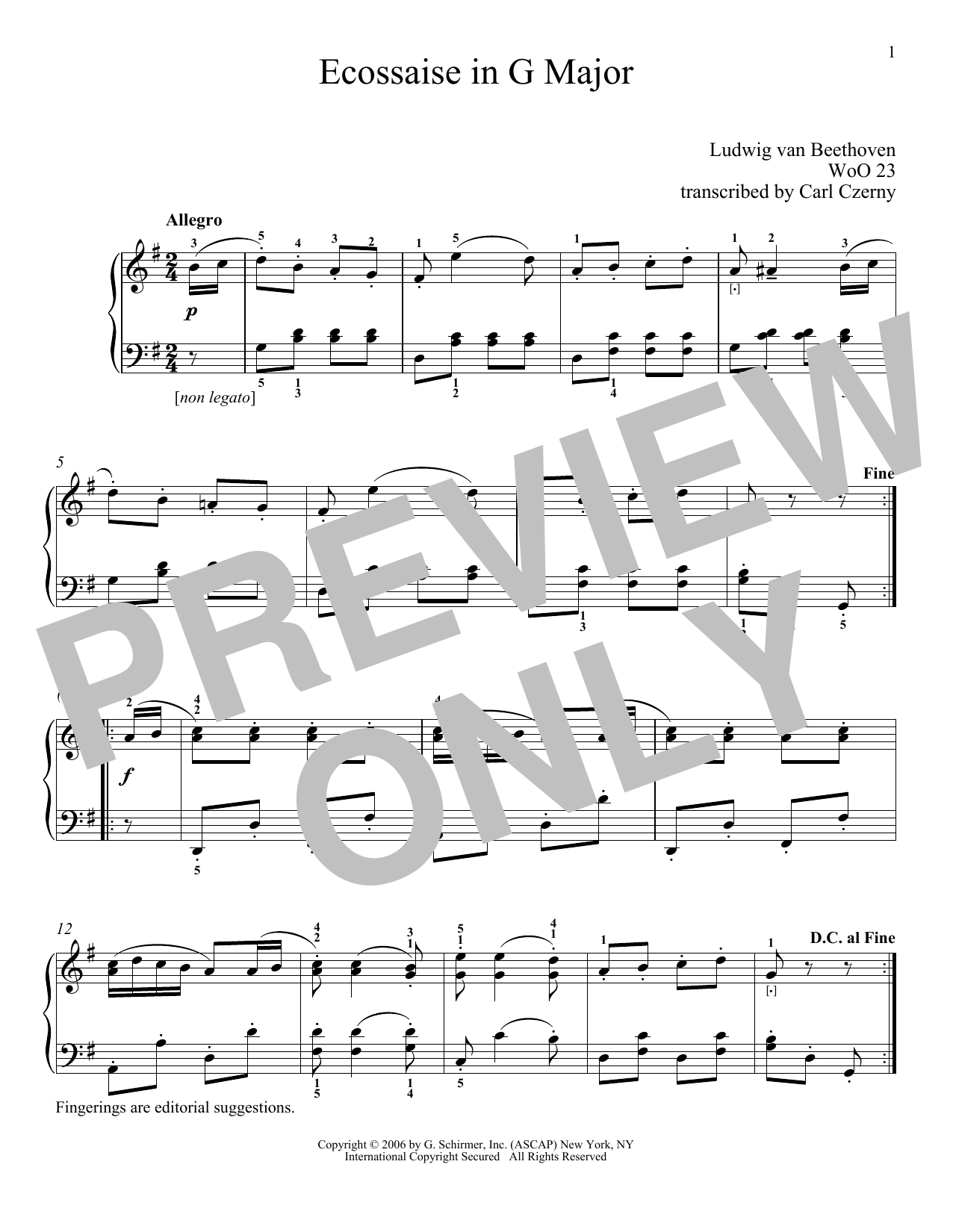 Ludwig van Beethoven Ecossaise In G Major, WoO 23 sheet music notes and chords arranged for Piano Solo
