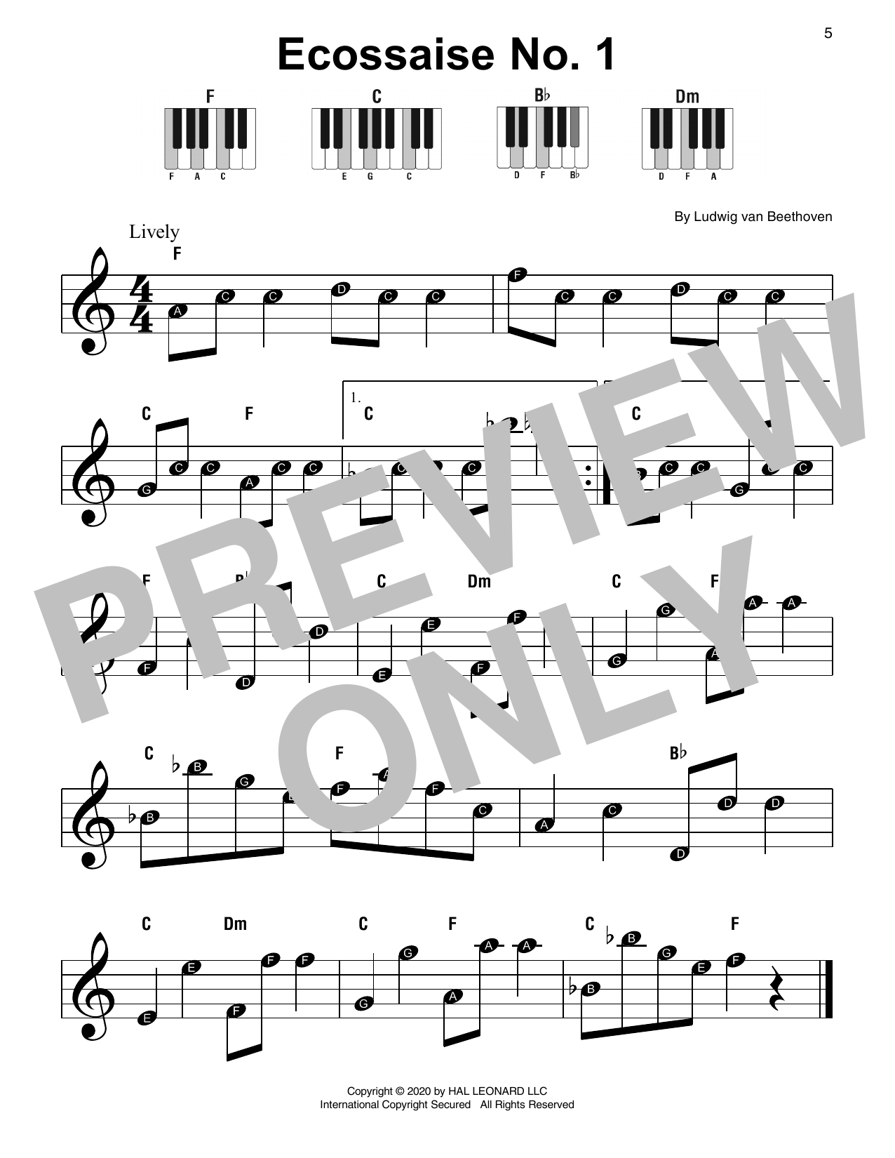 Ludwig van Beethoven Ecossaise No. 1 sheet music notes and chords arranged for Super Easy Piano