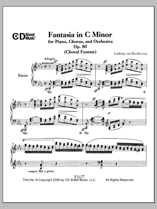 Ludwig van Beethoven Fantasia In C Minor For Piano, Chorus, And Orchestra (choral Fantasy), Op. 80 sheet music notes and chords arranged for Piano Solo