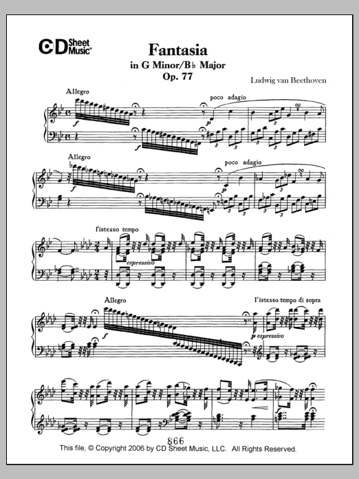 Ludwig van Beethoven Fantasia In G Minor/B-flat Major, Op. 77 sheet music notes and chords arranged for Piano Solo