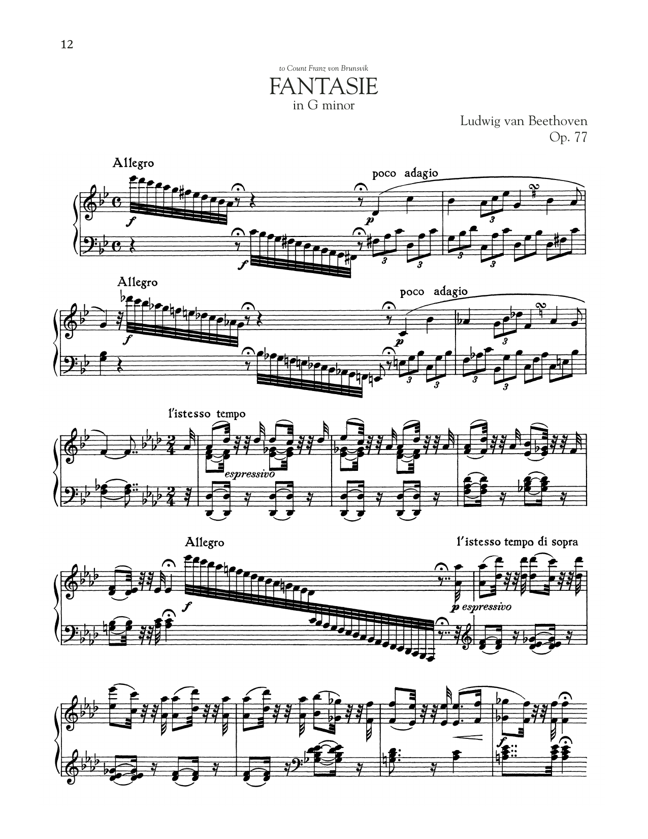 Ludwig van Beethoven Fantasie, Op. 77 sheet music notes and chords arranged for Piano Solo