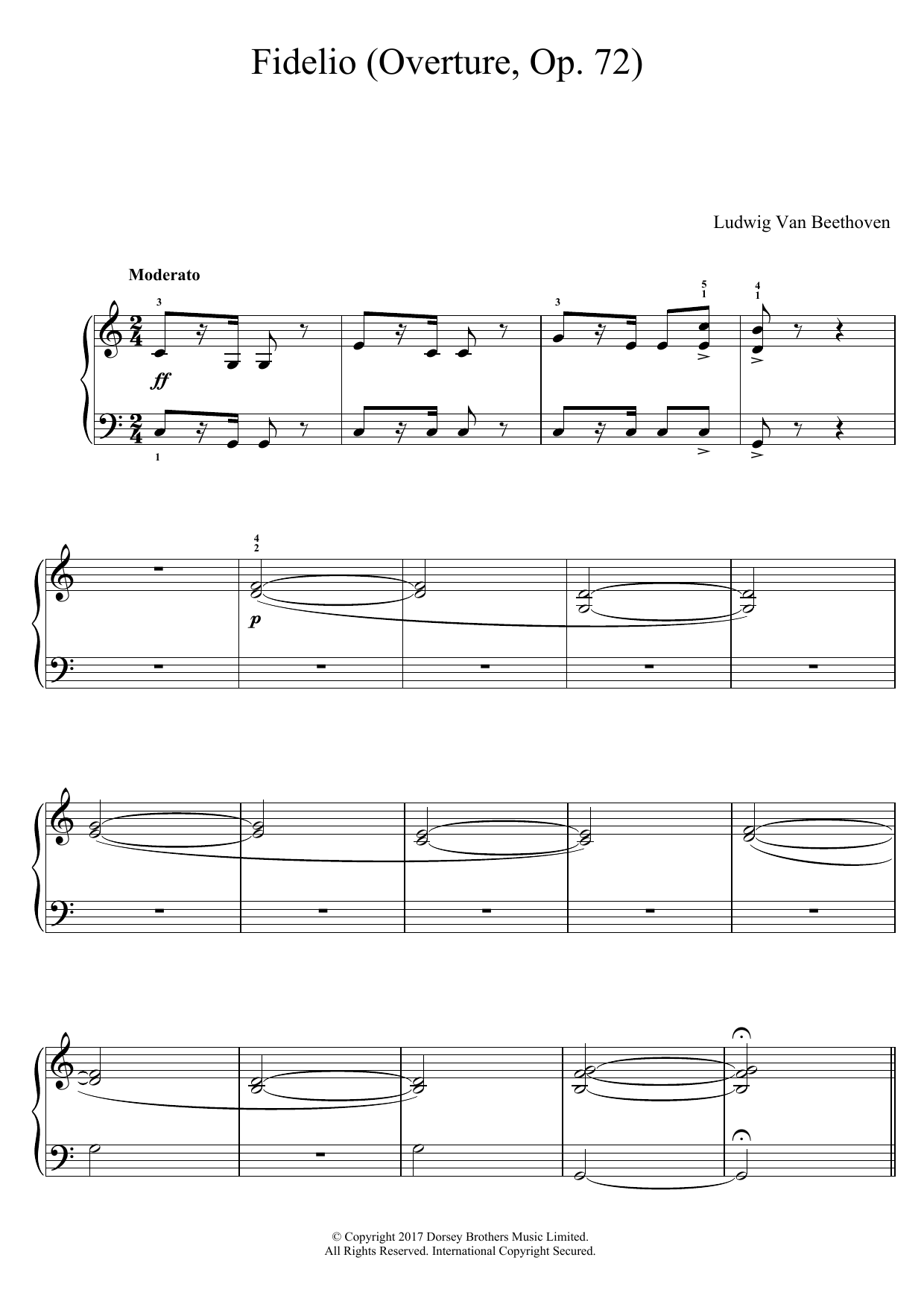 Ludwig van Beethoven Fidelio (Overture, Op. 72) sheet music notes and chords arranged for Easy Piano