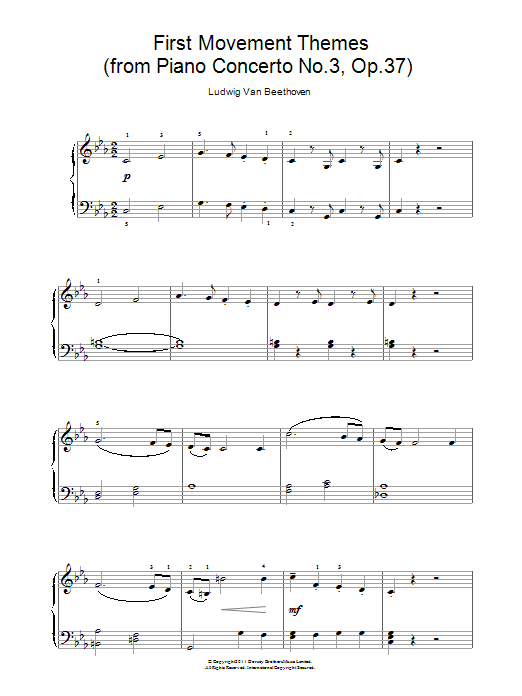 Ludwig van Beethoven First Movement Themes (from Piano Concerto No.3, Op.37) sheet music notes and chords arranged for Easy Piano