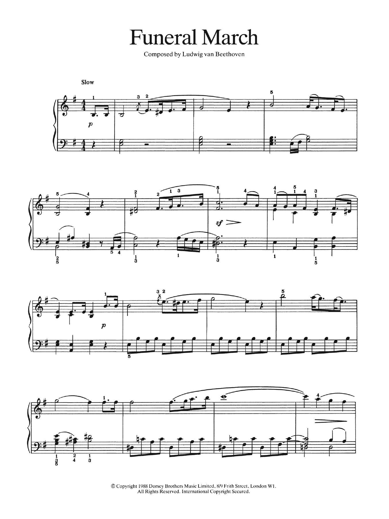 Ludwig van Beethoven Funeral March sheet music notes and chords arranged for Easy Piano