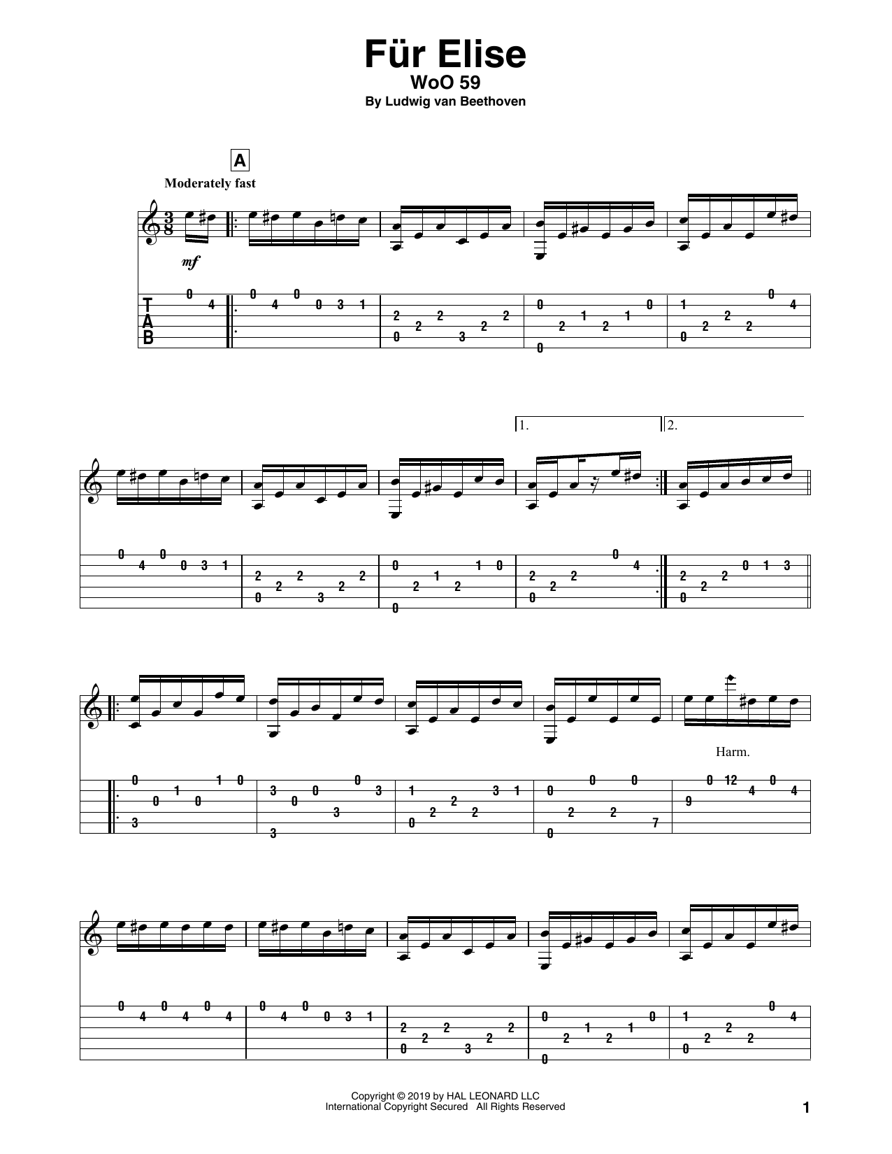 Ludwig van Beethoven Fur Elise, WoO 59 (arr. Bill LaFleur) sheet music notes and chords arranged for Solo Guitar