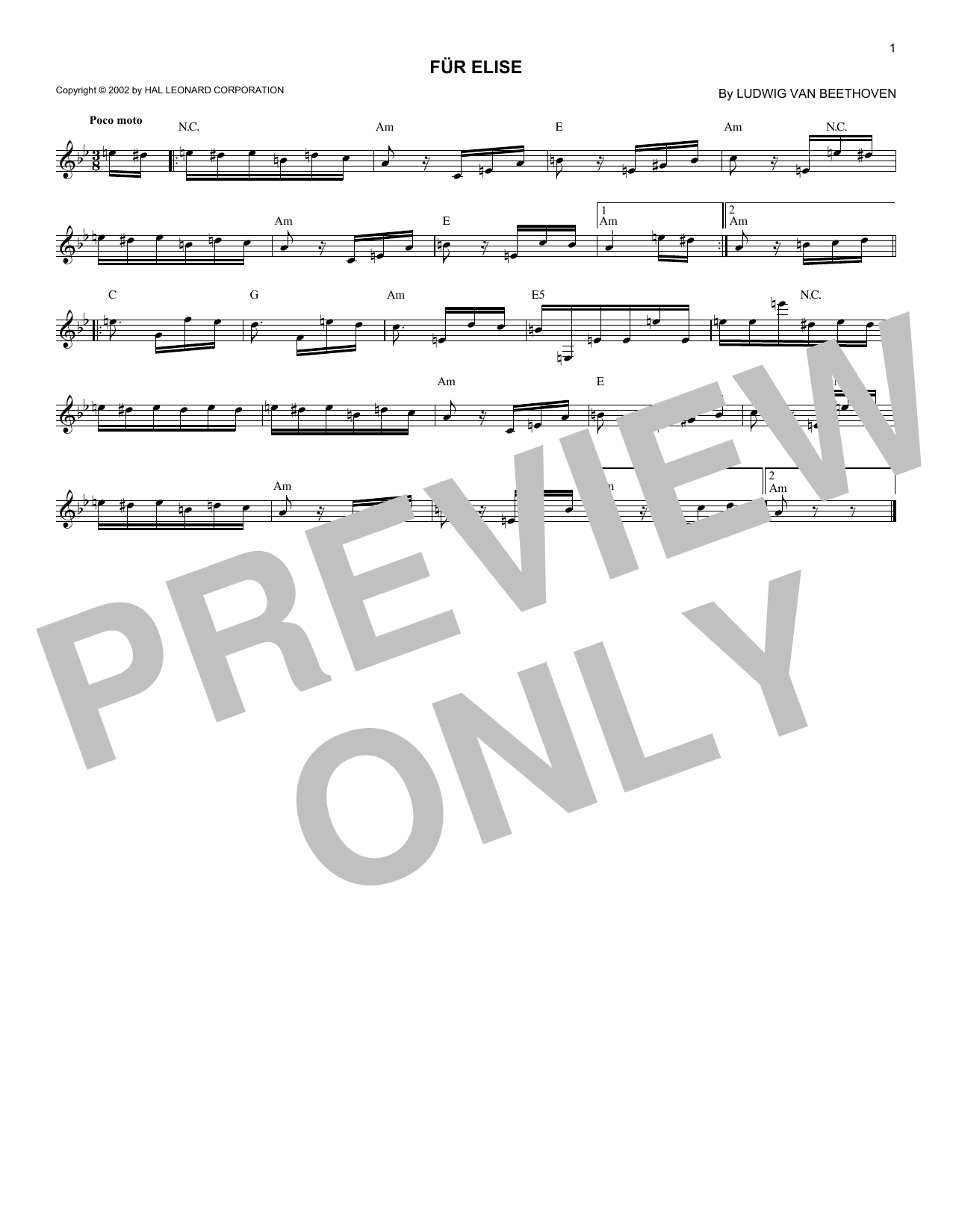 Ludwig van Beethoven Fur Elise, WoO 59 sheet music notes and chords arranged for Easy Ukulele Tab