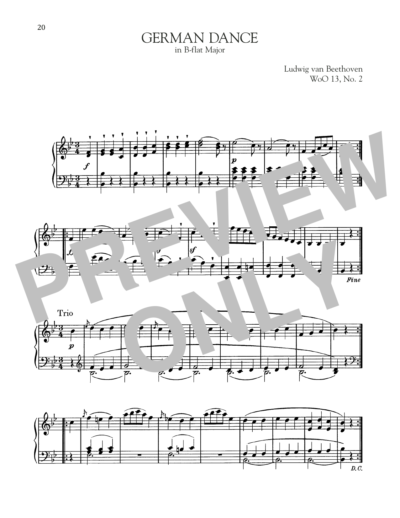 Ludwig van Beethoven German Dance In B-Flat Major, WoO 13, No. 2 sheet music notes and chords arranged for Piano Solo