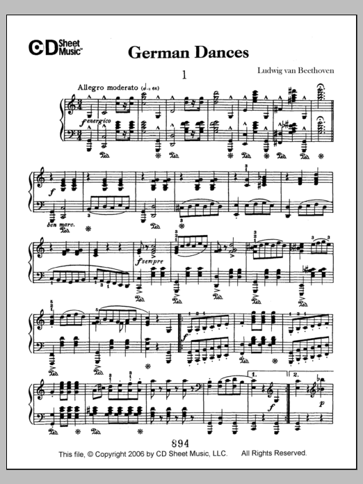 Ludwig van Beethoven German Dances (3) sheet music notes and chords arranged for Piano Solo
