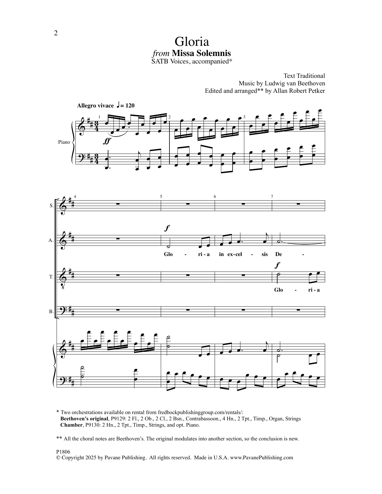 Ludwig Van Beethoven Gloria from Missa Solemnis (arr. Allan Robert Petker) sheet music notes and chords arranged for SATB Choir