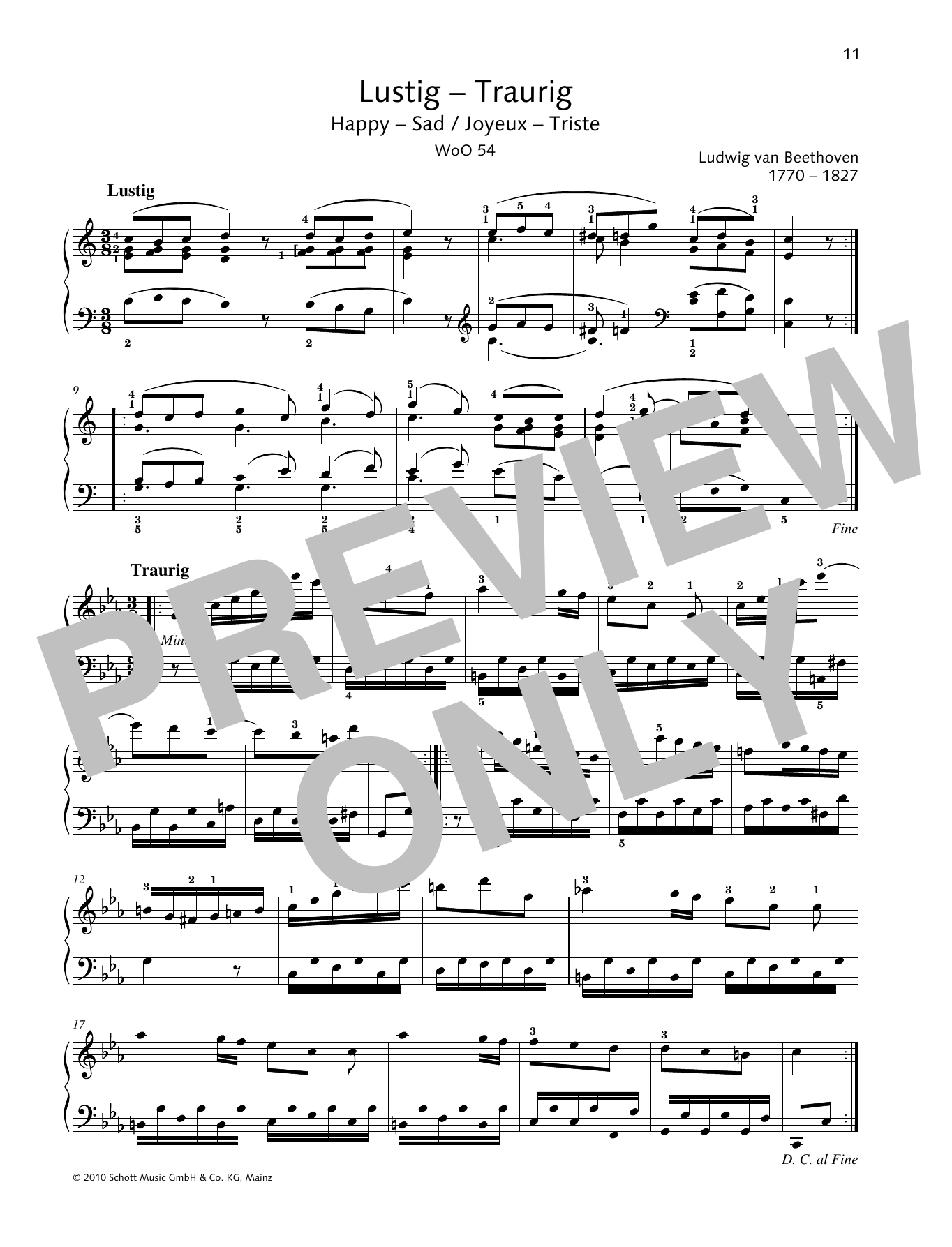 Ludwig van Beethoven Happy-Sad sheet music notes and chords arranged for Piano Solo