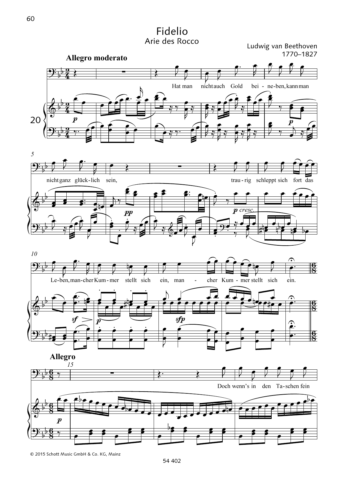 Ludwig van Beethoven Hat man nicht auch Gold beineben sheet music notes and chords arranged for Piano & Vocal