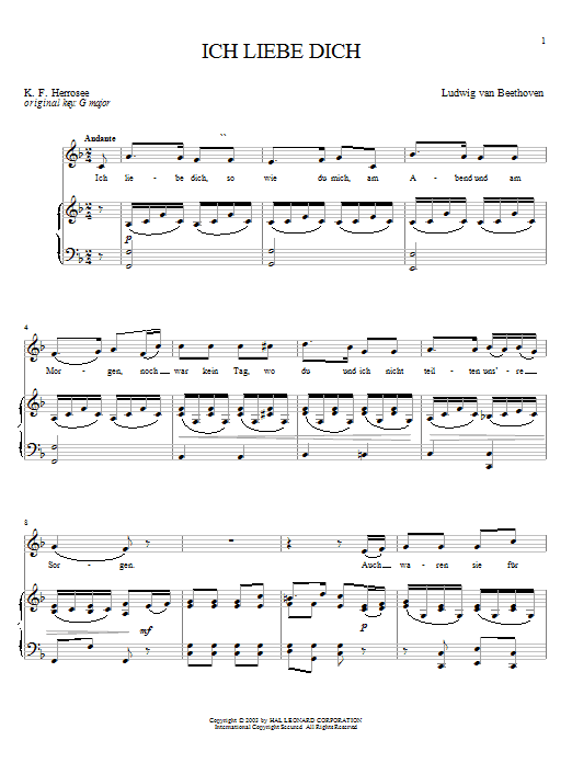 Ludwig van Beethoven Ich Liebe Dich (I Love You) (Beethoven) sheet music notes and chords arranged for Piano & Vocal