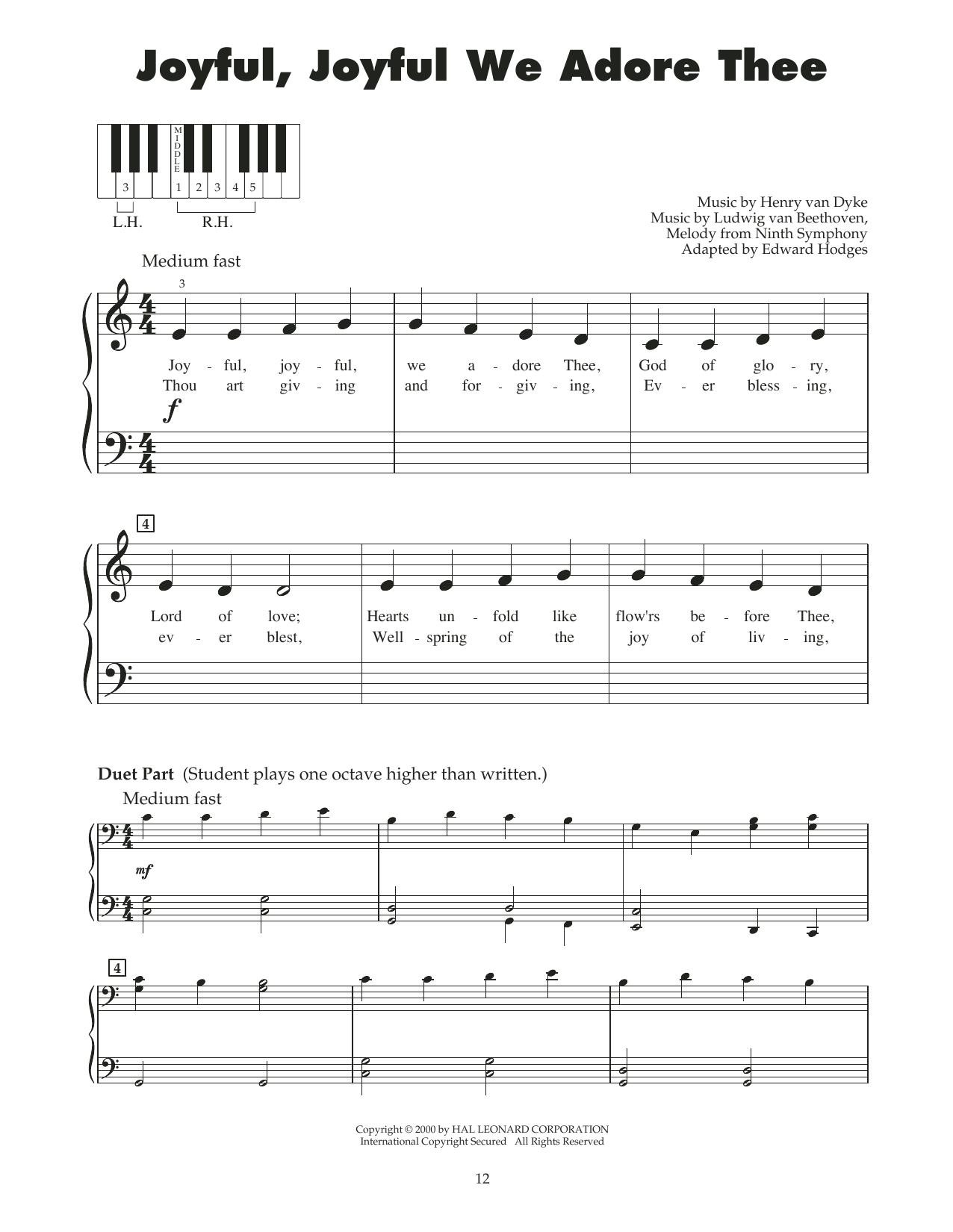 Ludwig van Beethoven Joyful, Joyful, We Adore Thee (arr. Carol Klose) sheet music notes and chords arranged for 5-Finger Piano