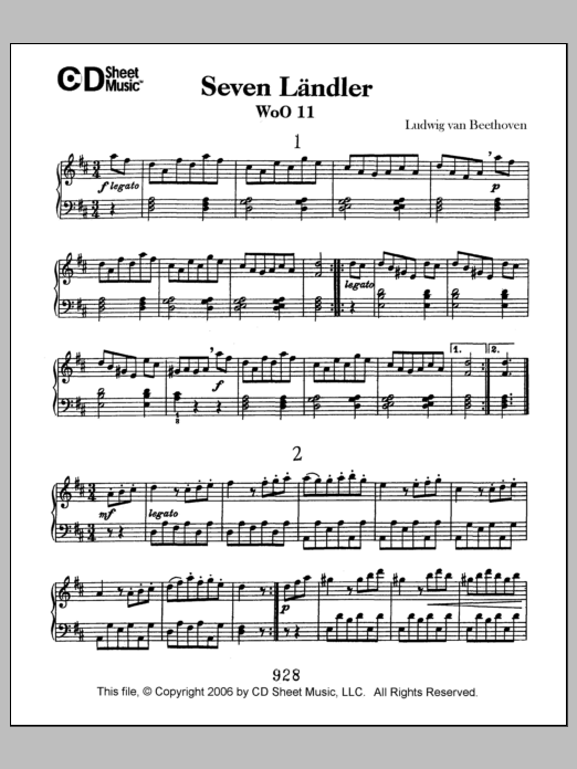 Ludwig van Beethoven Landler (7), Woo 11 sheet music notes and chords arranged for Piano Solo