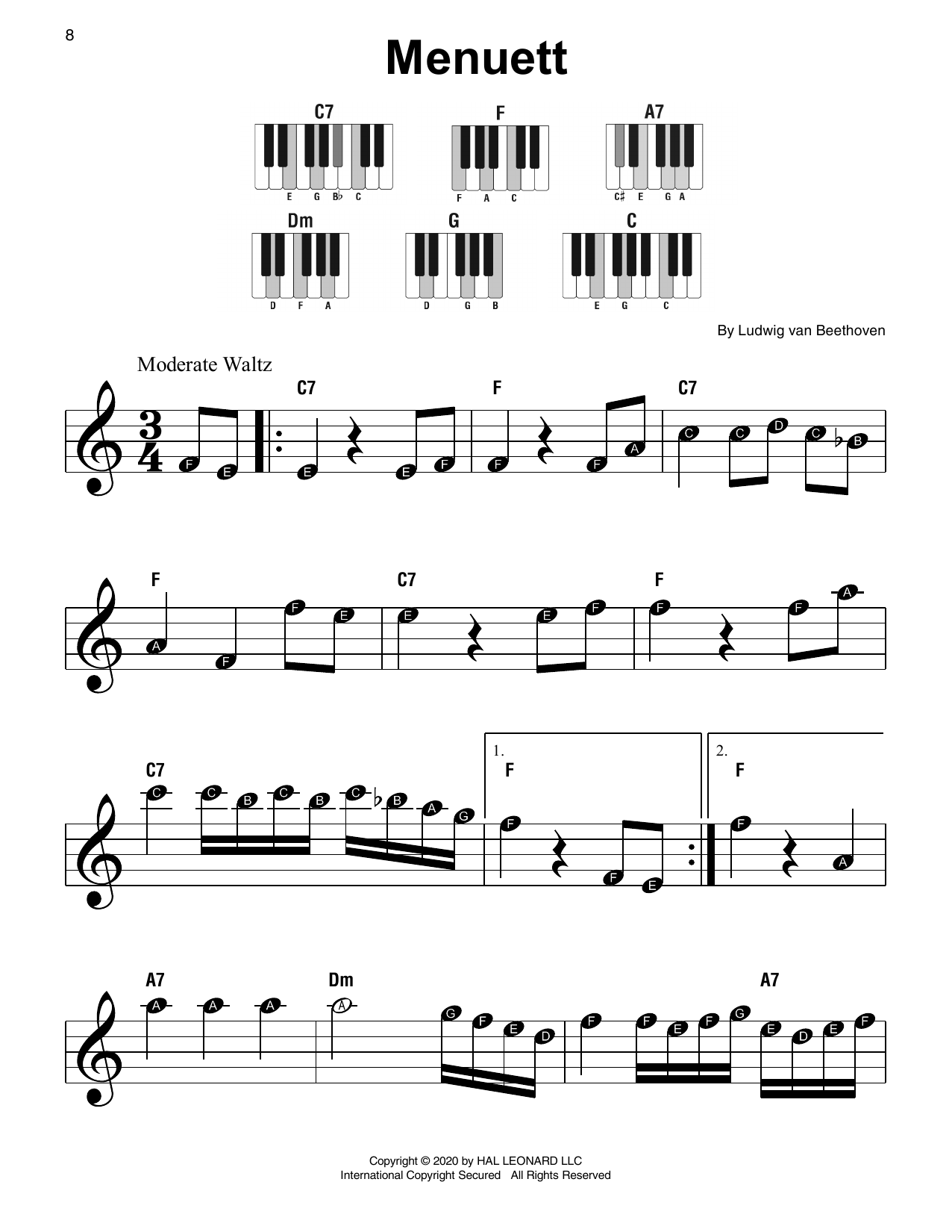 Ludwig van Beethoven Menuett sheet music notes and chords arranged for Super Easy Piano