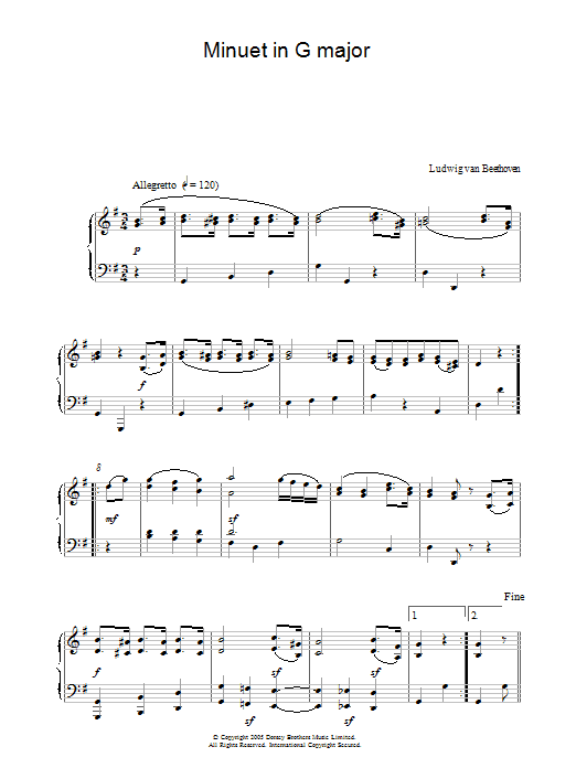 Ludwig van Beethoven Minuet In G Major sheet music notes and chords arranged for Solo Guitar