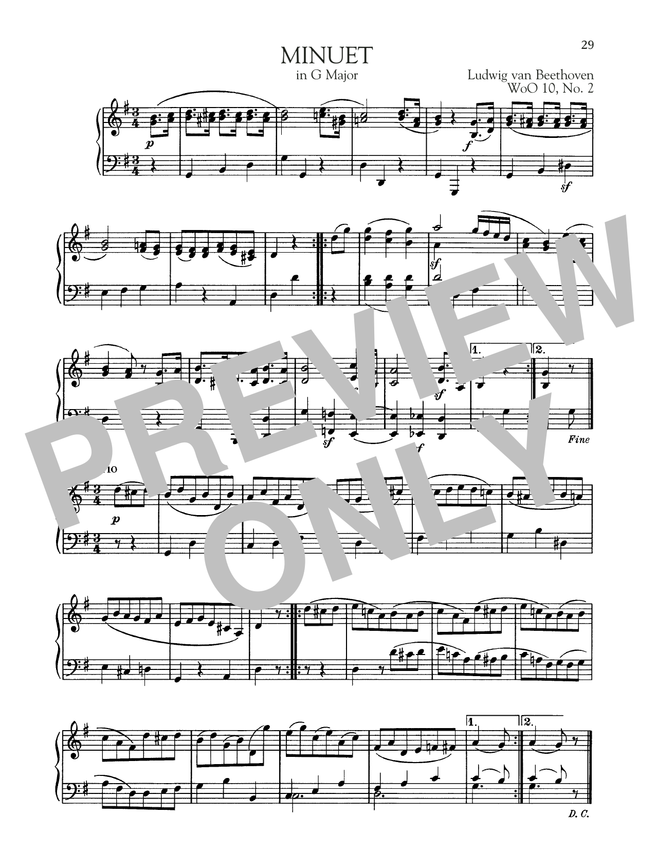 Ludwig van Beethoven Minuet In G Major, WoO 10, No. 2 sheet music notes and chords arranged for Piano Solo