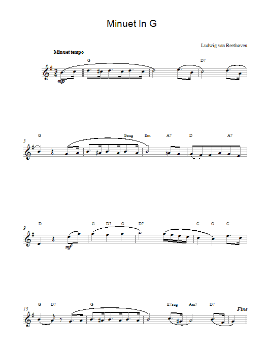 Ludwig van Beethoven Minuet In G sheet music notes and chords arranged for Clarinet Solo