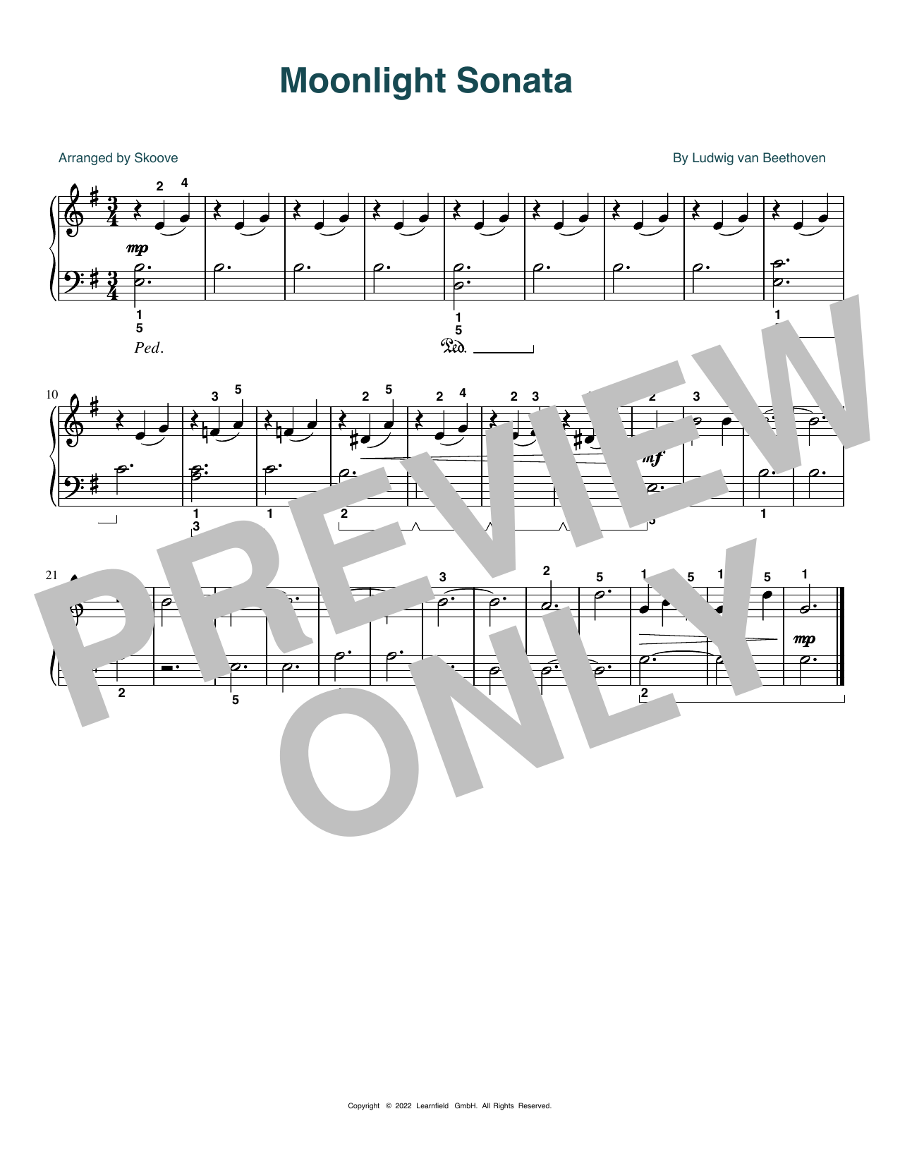 Ludwig van Beethoven Moonlight Sonata (arr. Skoove) sheet music notes and chords arranged for Piano Solo