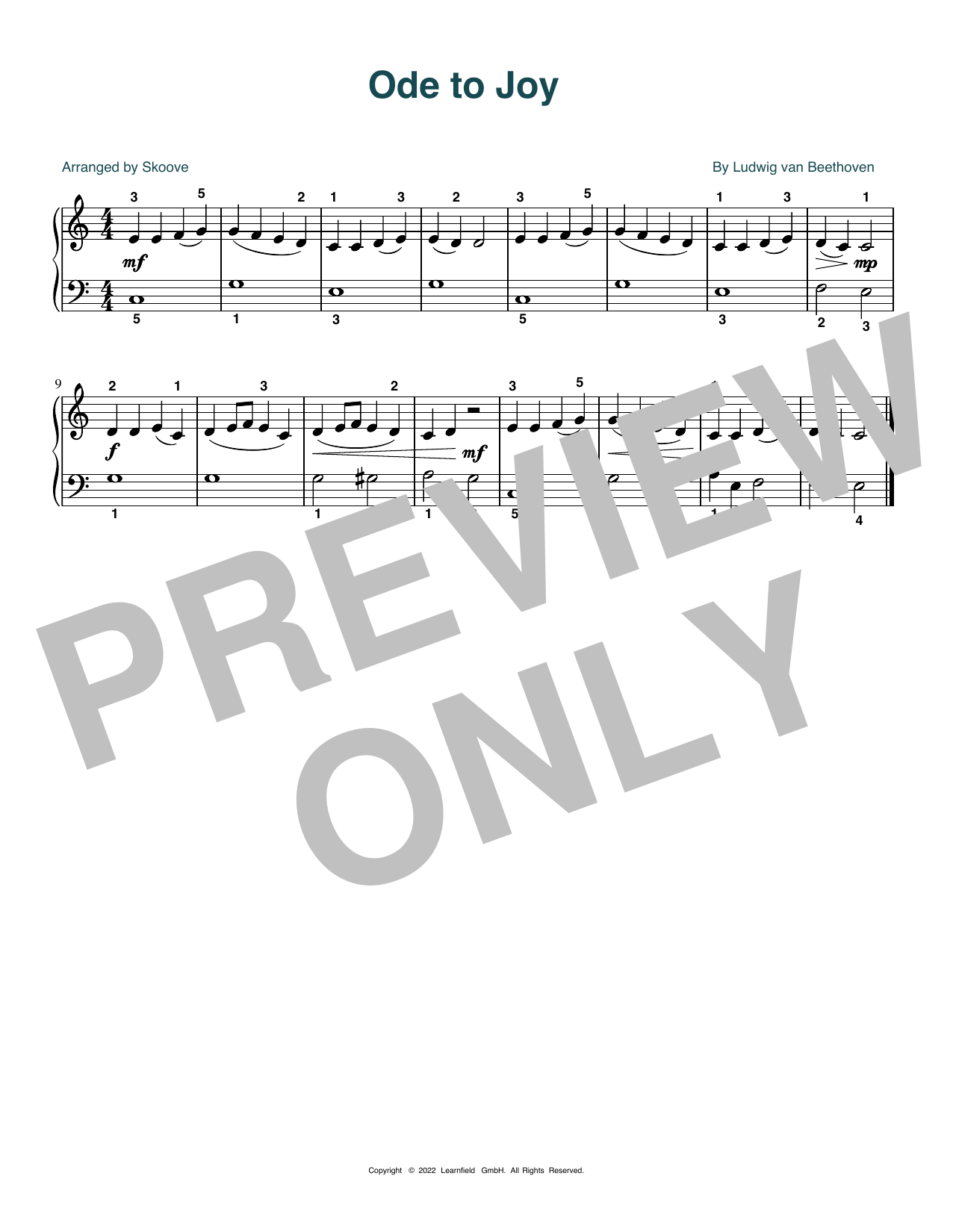 Ludwig van Beethoven Ode To Joy (arr. Skoove) sheet music notes and chords arranged for Beginner Piano (Abridged)