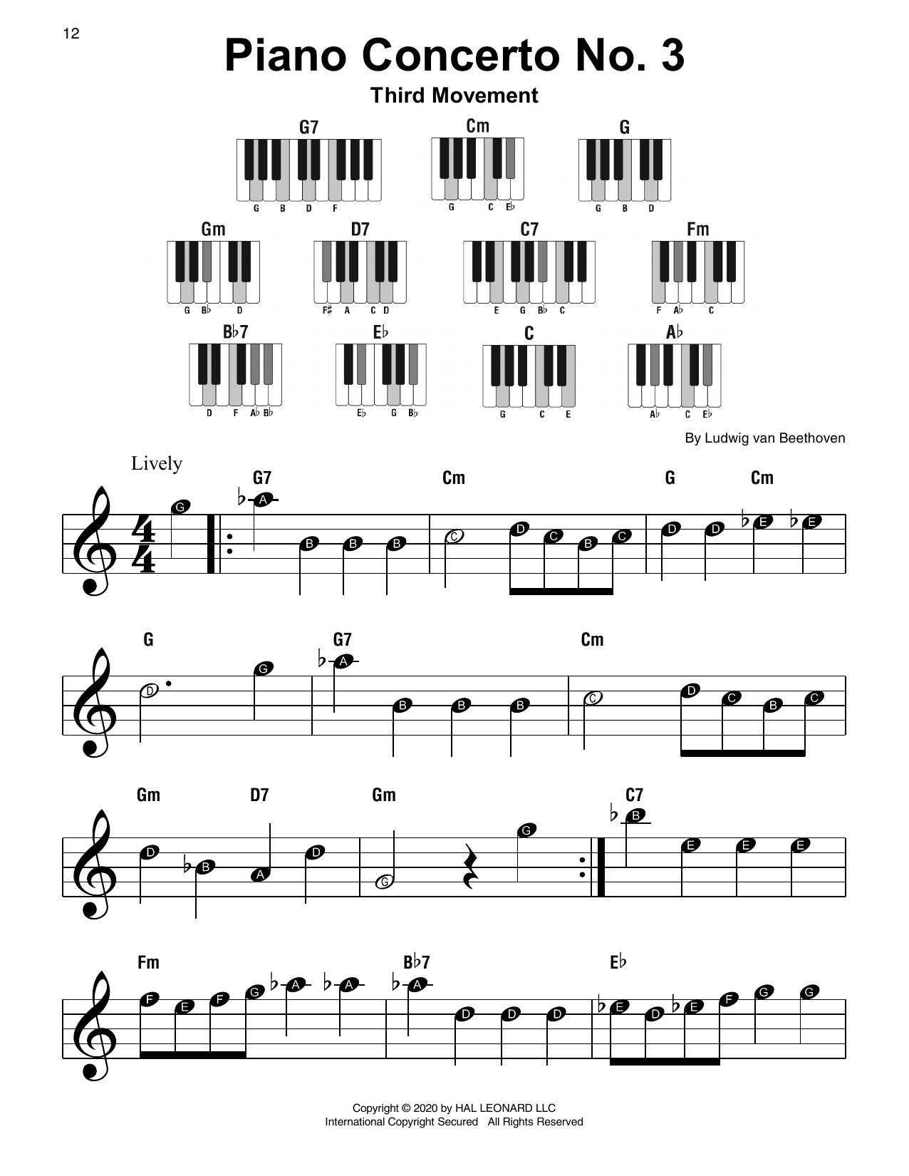 Ludwig van Beethoven Piano Concerto No. 3, 3rd Movement sheet music notes and chords arranged for Super Easy Piano