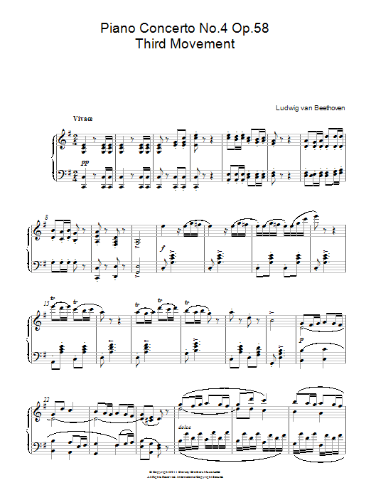 Ludwig van Beethoven Piano Concerto No. 4 Op. 58 (Third Movement) sheet music notes and chords arranged for Piano Solo