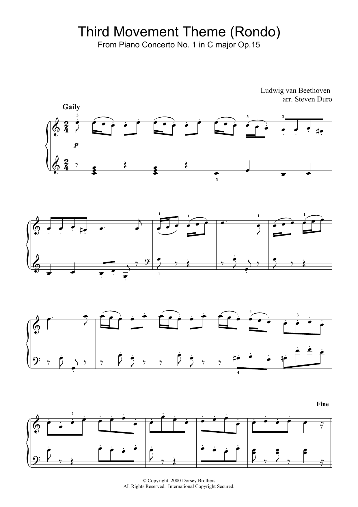 Ludwig van Beethoven Piano Concerto No.1 in C Major Op.15, Rondo sheet music notes and chords arranged for Beginner Piano