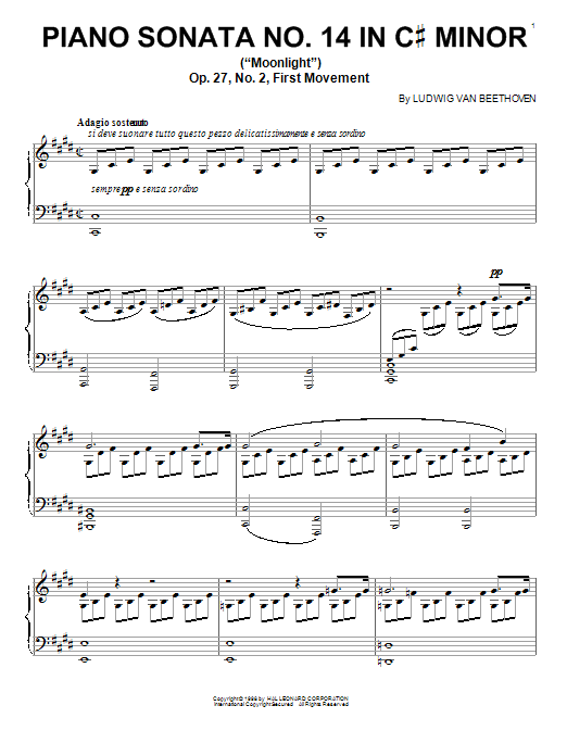 Ludwig van Beethoven Piano Sonata In C Sharp Minor, Op. 27, No. 2, First Movement (Moonlight) sheet music notes and chords arranged for Piano Solo