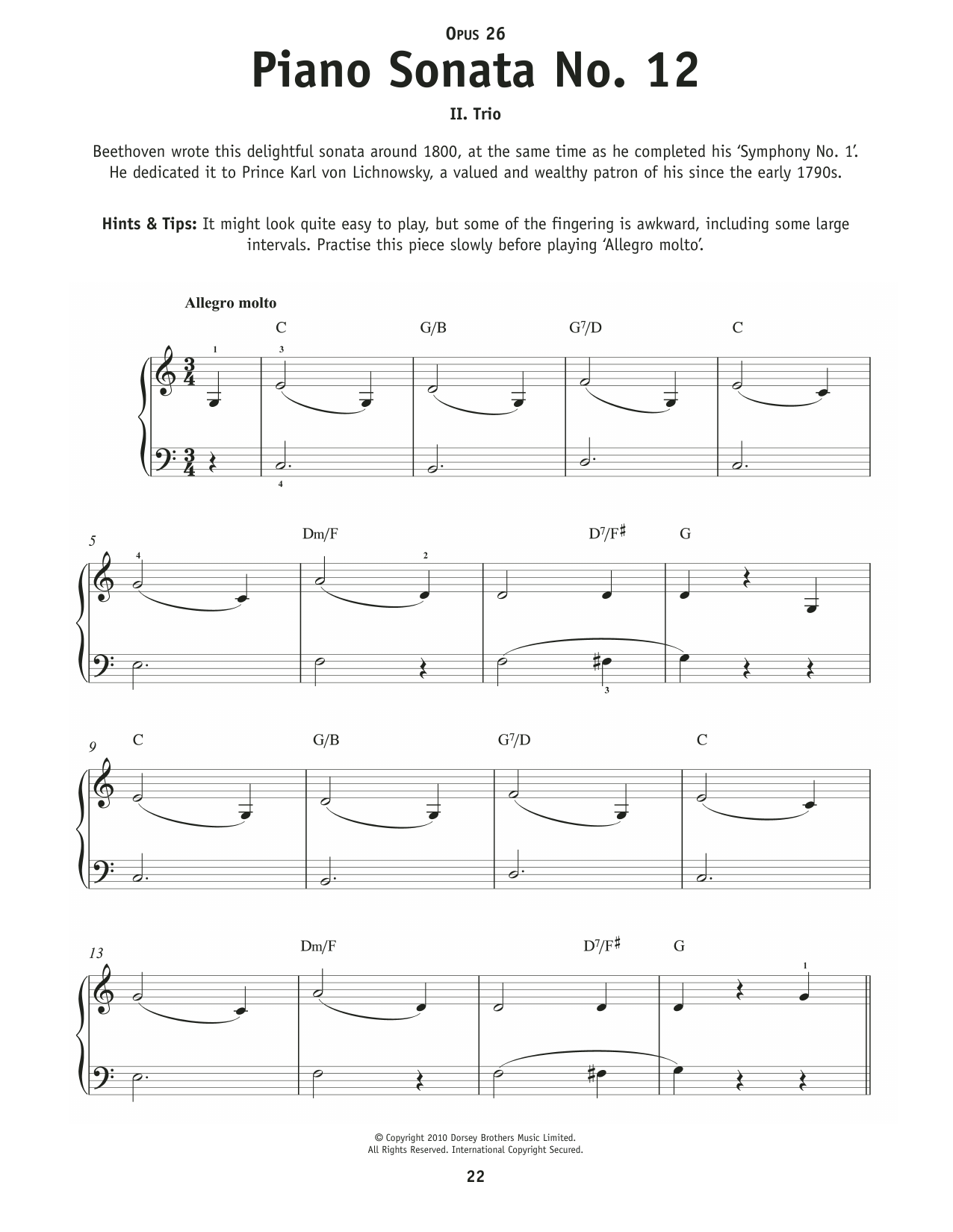 Ludwig Van Beethoven Piano Sonata No. 12, 2nd mvt. sheet music notes and chords arranged for Really Easy Piano