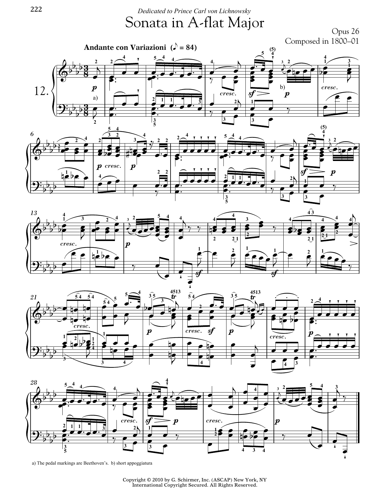 Ludwig van Beethoven Piano Sonata No. 12 In A-flat Major, Op. 26 sheet music notes and chords arranged for Piano Solo