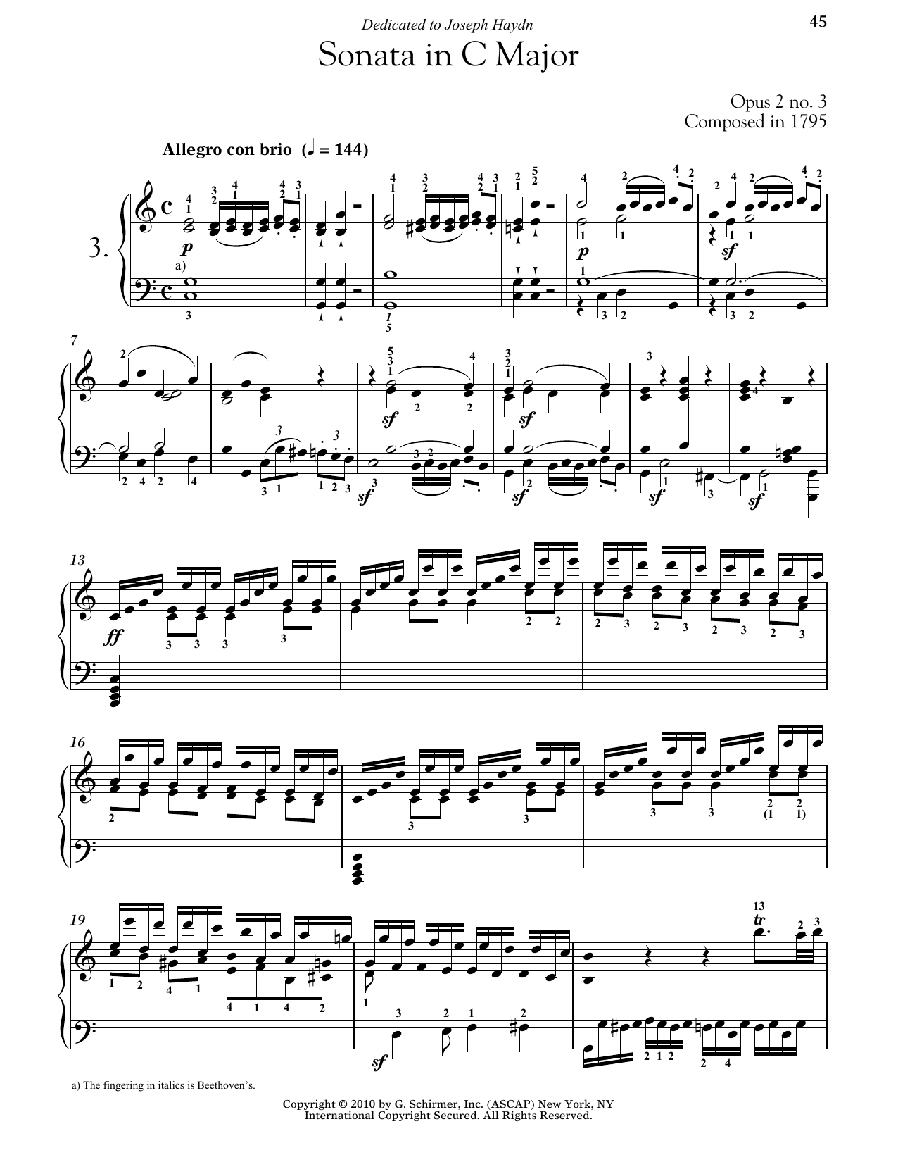 Ludwig van Beethoven Piano Sonata No. 3 In C Major, Op. 2, No. 3 sheet music notes and chords arranged for Piano Solo