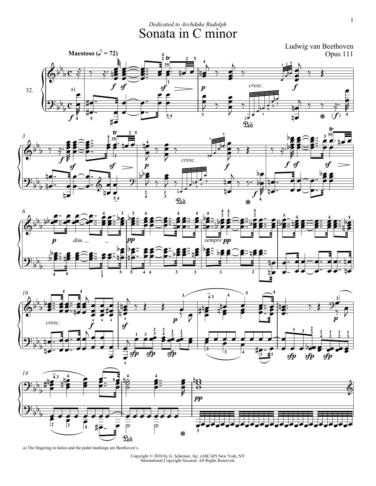 Ludwig van Beethoven Piano Sonata No. 32 In C minor, Op. 111 sheet music notes and chords arranged for Piano Solo