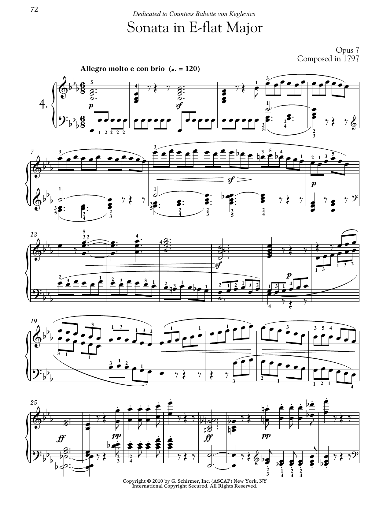 Ludwig van Beethoven Piano Sonata No. 4 In E-flat Major, Op. 7 sheet music notes and chords arranged for Piano Solo