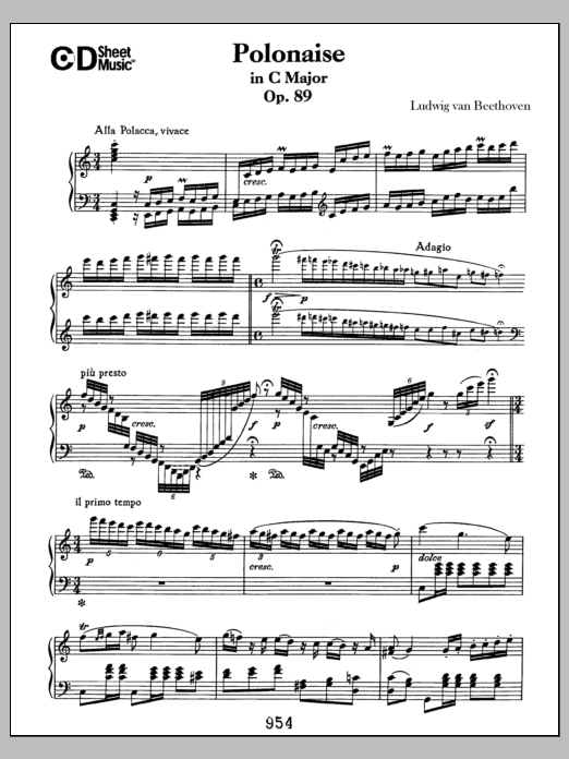 Ludwig van Beethoven Polonaise In C Major, Op. 89 sheet music notes and chords arranged for Piano Solo