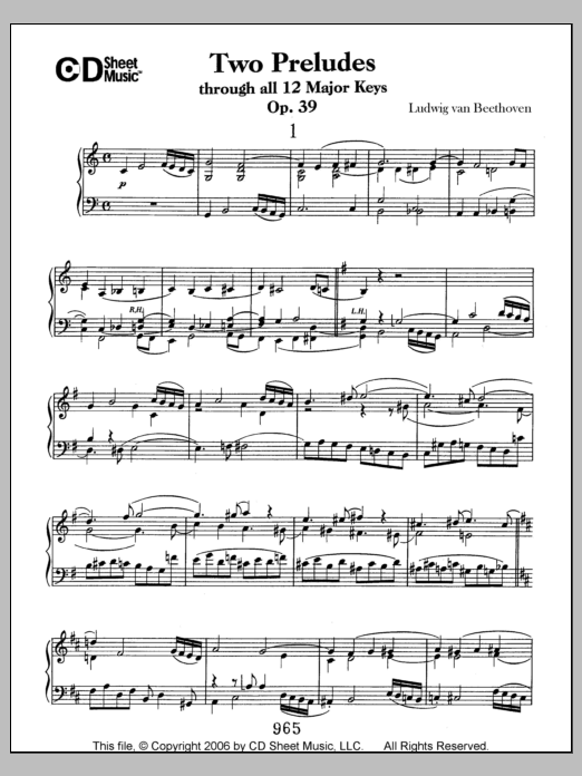 Ludwig van Beethoven Preludes (2) Through All 12 Major Keys, Op. 39 sheet music notes and chords arranged for Piano Solo