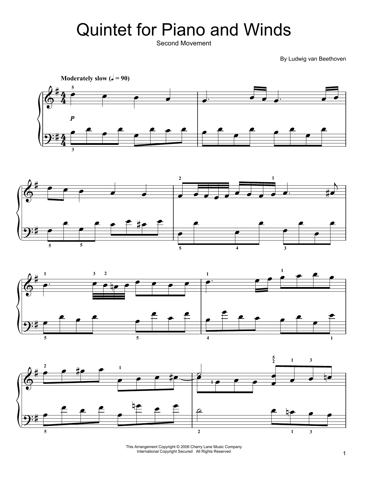 Ludwig van Beethoven Quintet For Piano And Winds: Andante sheet music notes and chords arranged for Easy Piano