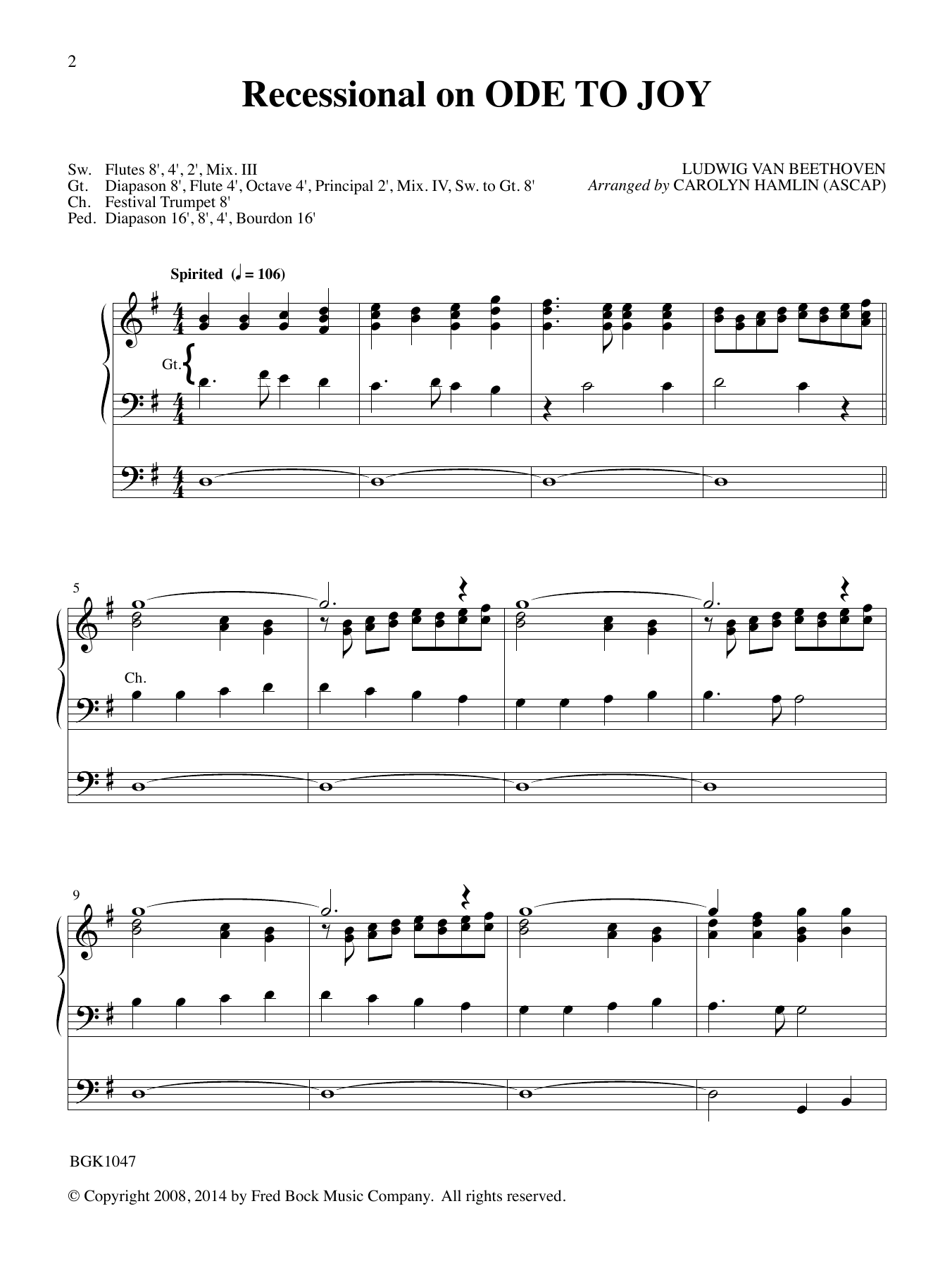 Ludwig van Beethoven Recessional On Ode To Joy (arr. Carolyn Hamlin) sheet music notes and chords arranged for Organ