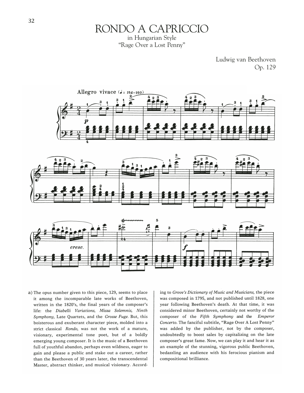 Ludwig van Beethoven Rondo A Capriccio In Hungarian Style, Op. 129 sheet music notes and chords arranged for Piano Solo