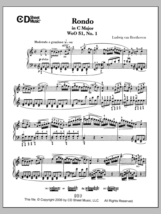 Ludwig van Beethoven Rondo In C Major, Op. 51, No. 1 sheet music notes and chords arranged for Piano Solo