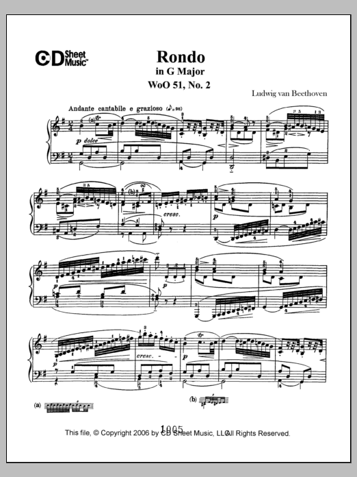 Ludwig van Beethoven Rondo in G Major, Op. 51, No. 2 sheet music notes and chords arranged for Piano Solo