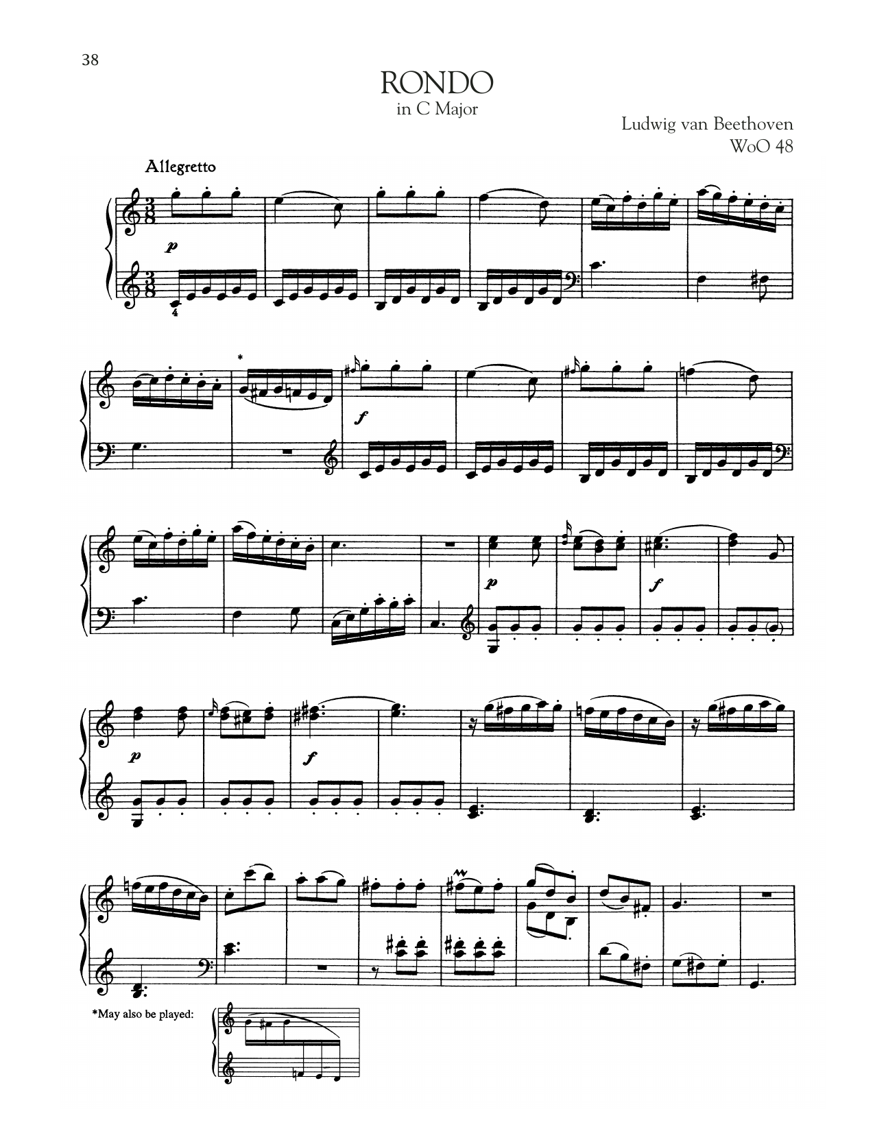 Ludwig van Beethoven Rondo, WoO 48 sheet music notes and chords arranged for Piano Solo