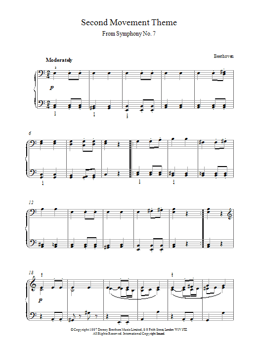 Ludwig van Beethoven Second Movement Theme From Symphony No.7 sheet music notes and chords arranged for Piano Solo