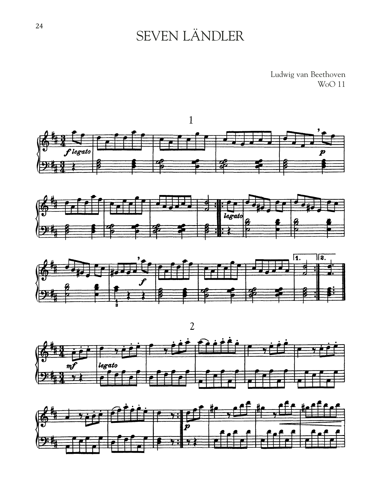 Ludwig van Beethoven Seven Landler, WoO 11 sheet music notes and chords arranged for Piano Solo