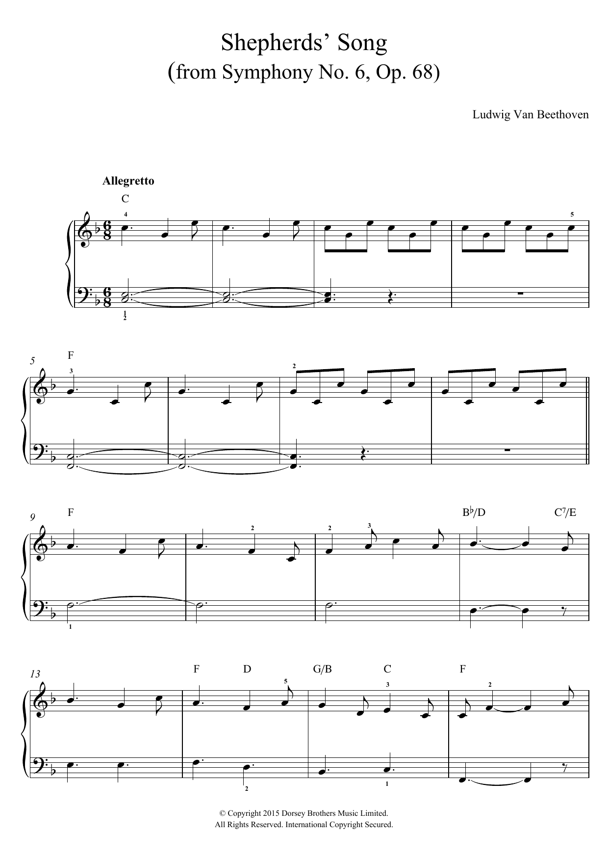 Ludwig van Beethoven Shepherds' Song (from Symphony No. 6, Op. 68) sheet music notes and chords arranged for Piano, Vocal & Guitar Chords