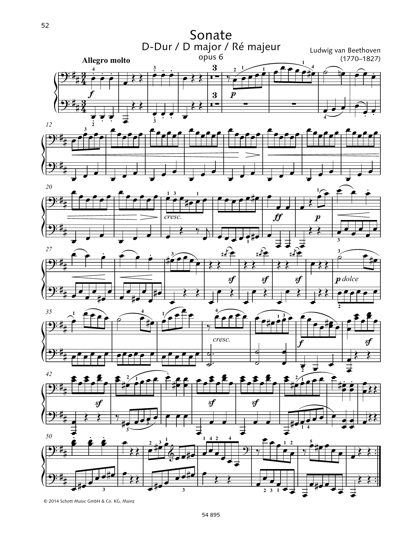 Ludwig van Beethoven Sonata D Major sheet music notes and chords arranged for Piano Duet