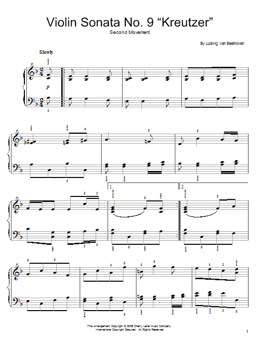 Ludwig van Beethoven Andante from Violin Sonata No. 9 (Kreutzer) sheet music notes and chords arranged for Easy Piano
